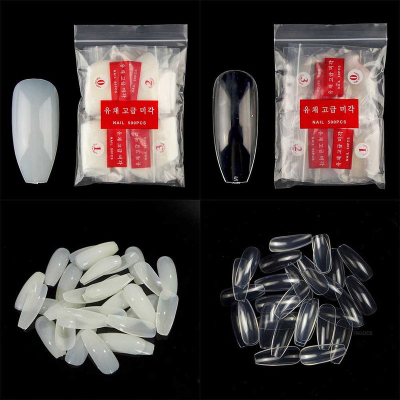 TD59 500pcs LongNails Ballet Manicure False Tips Half/Full Cover Extension Clear Ballerina ABS Press on Nail Art False Tips Tool TD59