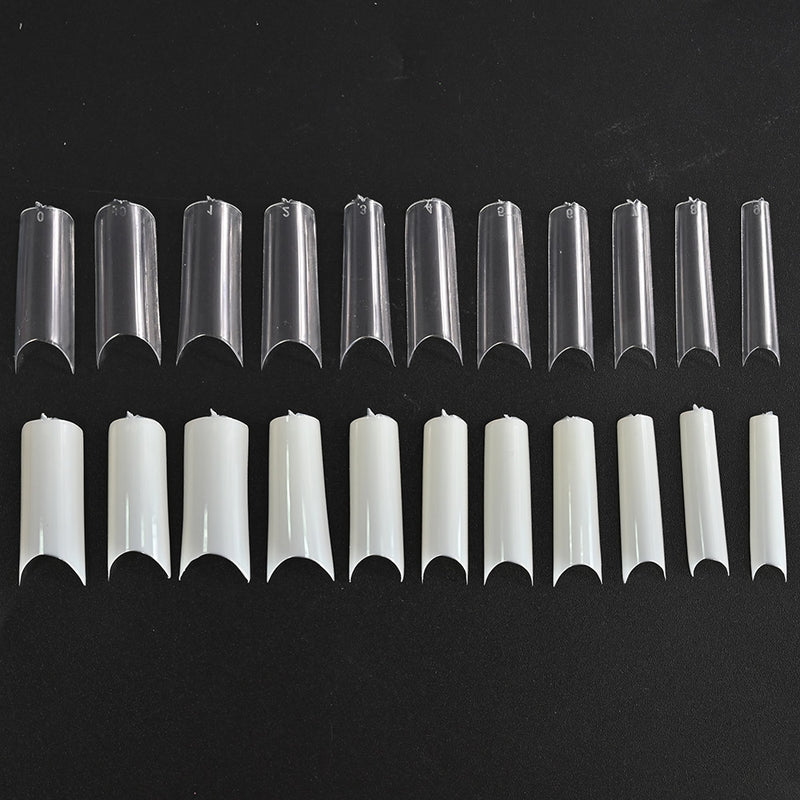 TD12 11size(0+, 9) LongNails False Nail Tips "C" Curve Tube 550pcs Clear/Nature Fake ABS Base Half Acrylic Extend False Nail 2.1-3.0c