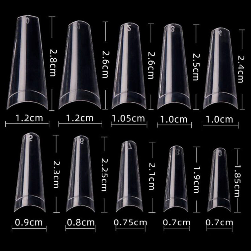 TD43 500pcs/Bag Half French Coffin ABS False Nail Tips Korean 0.7CM-2.8CM 10 Sizes False TipS DIY Essential Extension Nail TipS 