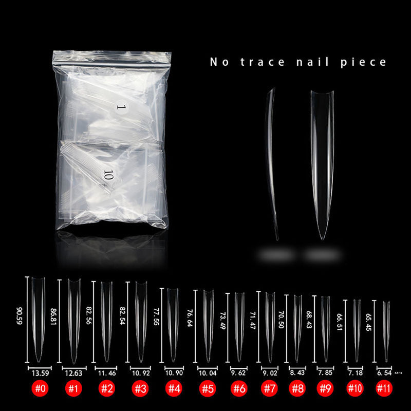 TD93 120pc/Bag Super Vampire False Tips XXXXL 9.0cm Half C-Curve Liveshow Fake Nails Clear Stiletto Salon Supply Nail Fake Tips 0-11