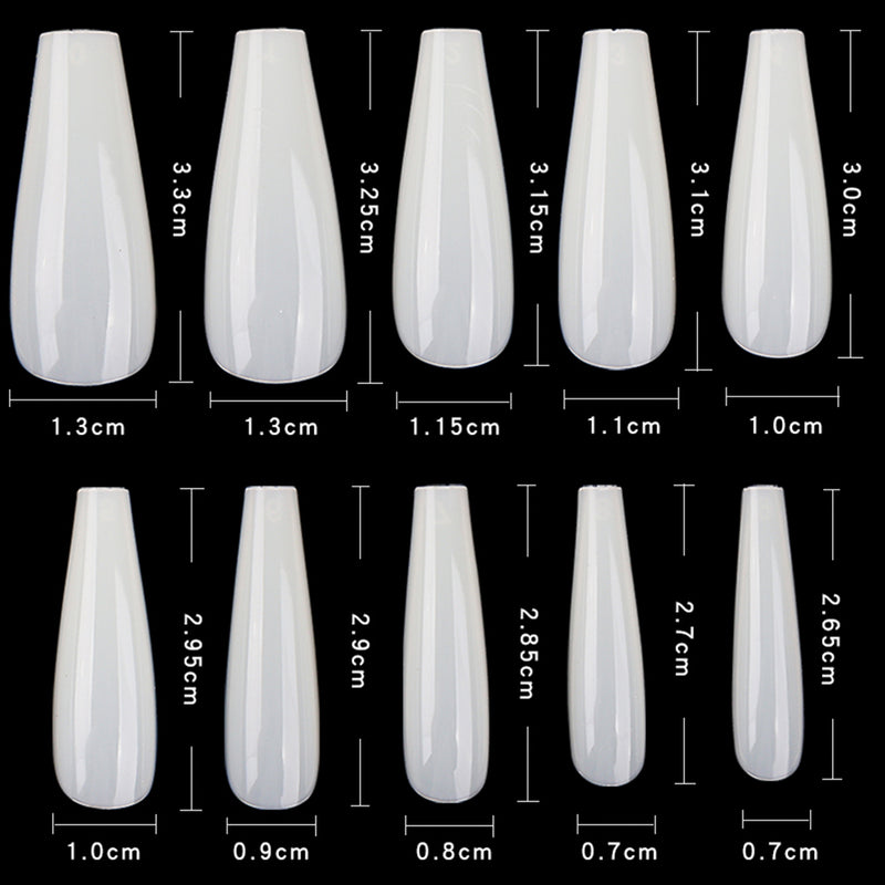 TD59 500pcs LongNails Ballet Manicure False Tips Half/Full Cover Extension Clear Ballerina ABS Press on Nail Art False Tips Tool TD59