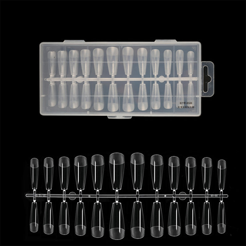 TD22 24pc*10row Clear No-Engraved Nail False Tips Semi Frosted Full Cover Finger Patches 0-11