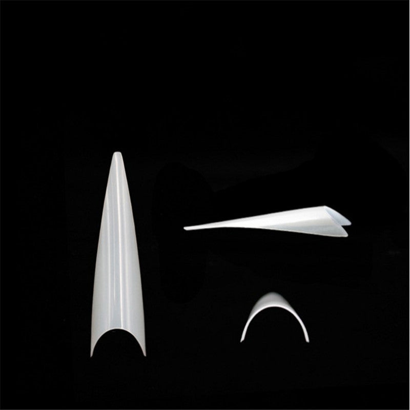 TD56 500pcs/box French False Nails Sharp Pointed Extension Nails Stiletto C Curved Fake Tips ABS Build Acrylic False FingerTips TD056