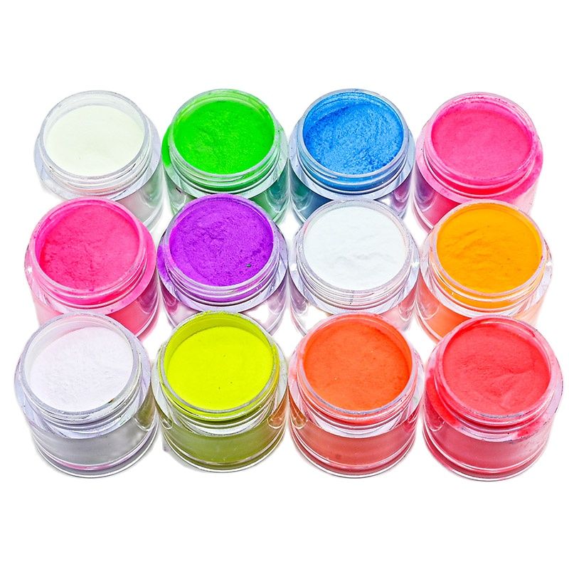 FA121 12colors Acrylictips Build Powder Glow in the Dark 3in1 Dipping Acrylic Powder Flashing Luminous Pigment Nail Glowing Acrylic 10