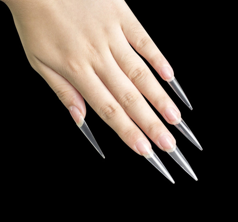 TD56 500pcs/box French False Nails Sharp Pointed Extension Nails Stiletto C Curved Fake Tips ABS Build Acrylic False FingerTips TD056