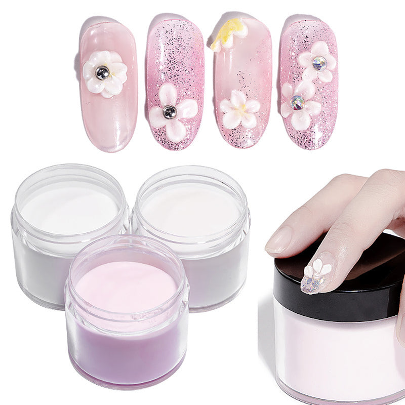 FOZ082-S1-1,FOZ082-S1-2,FOZ082-S1-3, 3pcs/set Nail Art Acrylic Powder Pigment White;Clear;Pink Powder Ultra-thin Dust Nail UV-Lamp Cure Carving Decor Crystals Powder