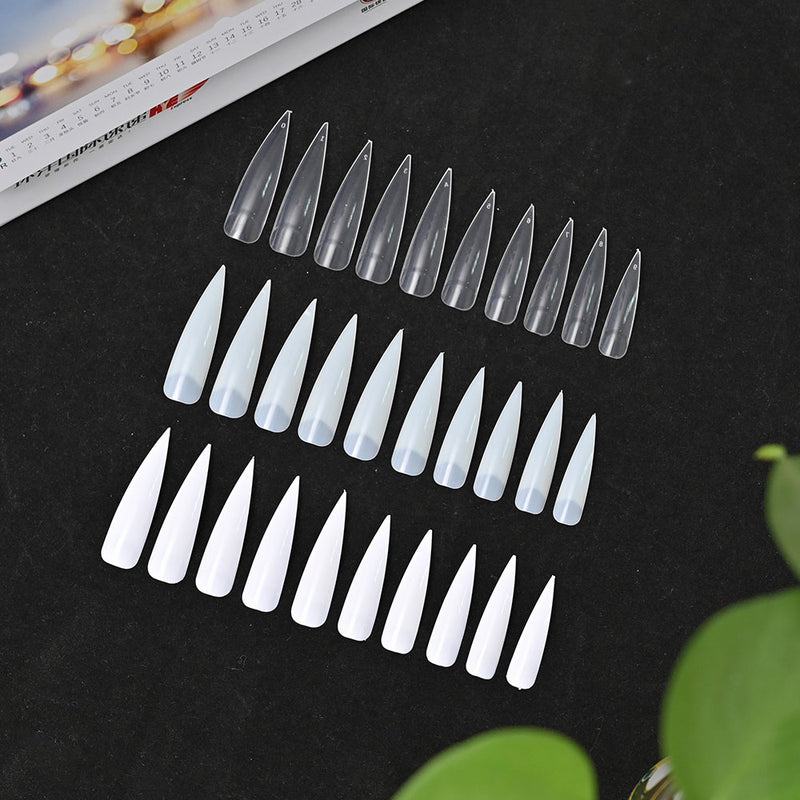 TD03 100pcs Nature Finger Extension Tips Stiletto Clear ABS False Nailtips White,Clear,Natural Half Cover Manicure Press Tips 2654cd