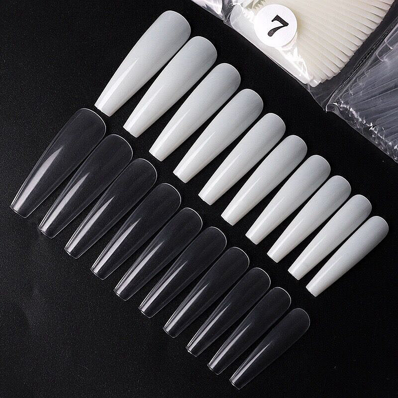 TD59 500pcs LongNails Ballet Manicure False Tips Half/Full Cover Extension Clear Ballerina ABS Press on Nail Art False Tips Tool TD59