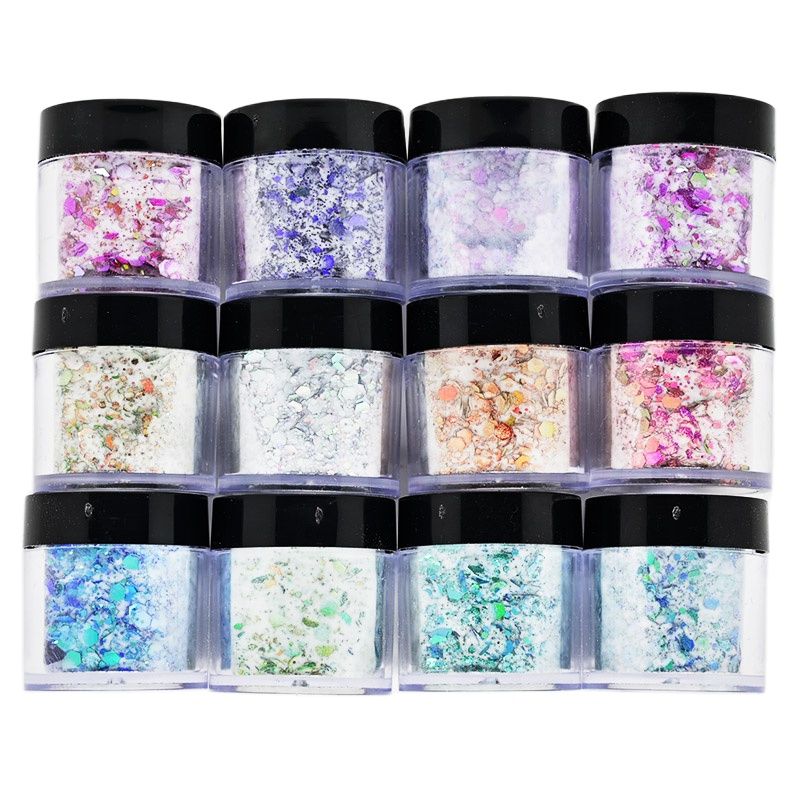 FA125 FA126 FA127 New Acrylic System Powder Dipping 2in1 Mixed Chunky Glitter 10g/box Chameleon Flashing Manicure Clear Acrylic Powder 2in1