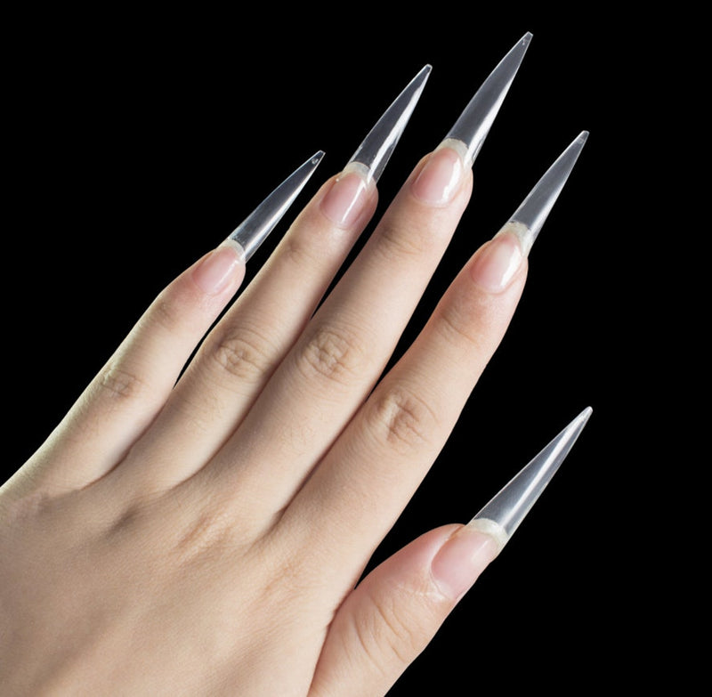 TD56 500pcs/box French False Nails Sharp Pointed Extension Nails Stiletto C Curved Fake Tips ABS Build Acrylic False FingerTips TD056