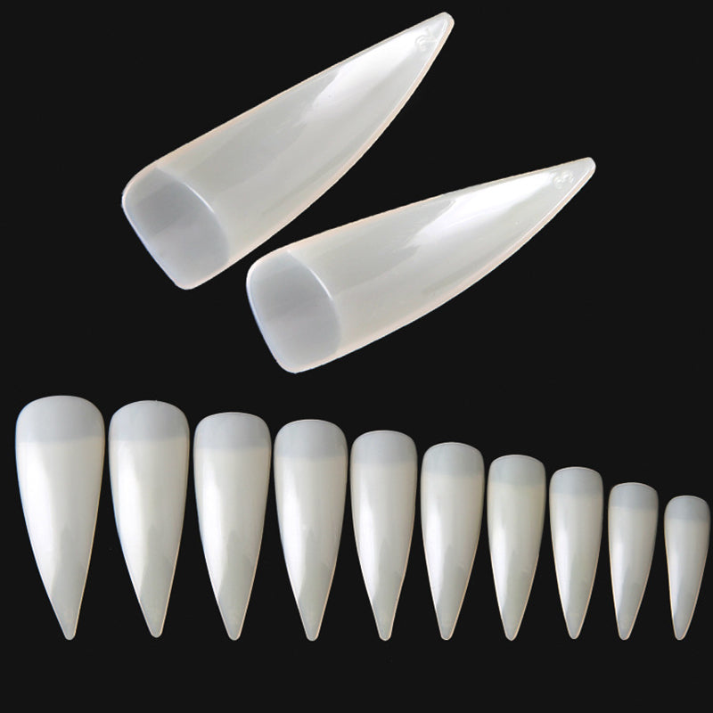 TD45 600pcs/bag Pointy Stiletto Nail False Tip Clear/Natural 3.7cm Long 10 Size (