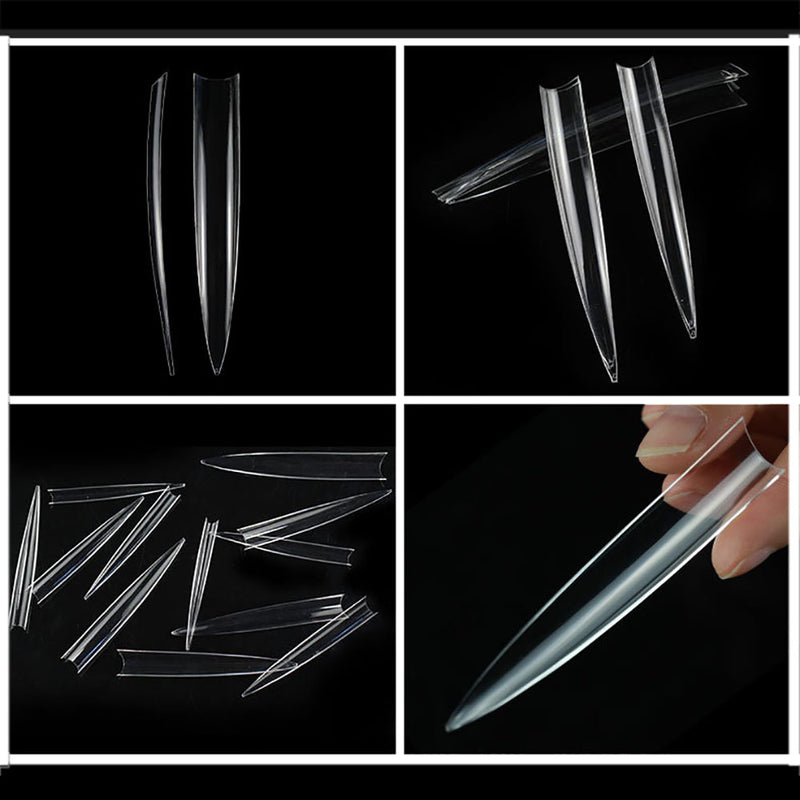 TD093 120pc/Bag Super Vampire False Tips XXXXL 9.0cm Half C-Curve Liveshow Fake Nails Clear Stiletto Salon Supply Nail Fake Tips 0-11