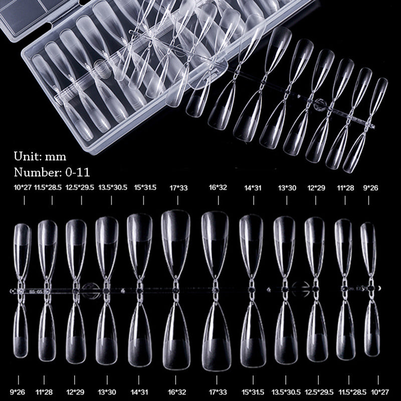 TD22 24pc*10row Clear No-Engraved Nail False Tips Semi Frosted Full Cover Finger Patches 0-11