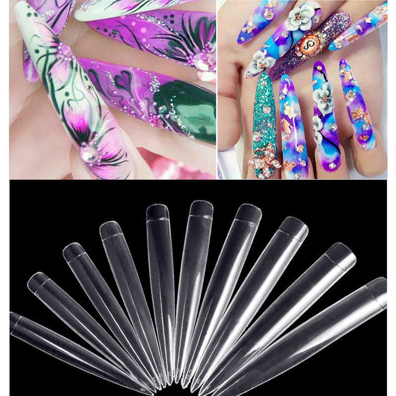 TD80 6.9-9.3CM XXXL Vampire False Tips 12/60/120 Stiletto Fake Nails For Salon,Show,MV Fingertips Lengthen Half Ghost Nail False 0-11