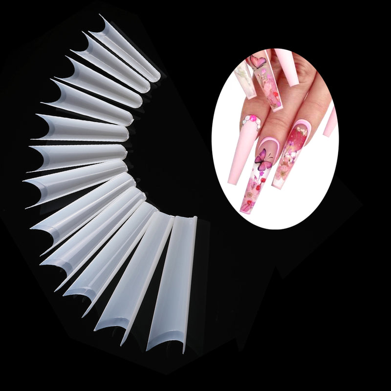 TD86 12size*20pc LongNails T Design False Nails Coffin Ballet Nail Supplies for Professionals Half French Fingertips Faux Ongles Kits