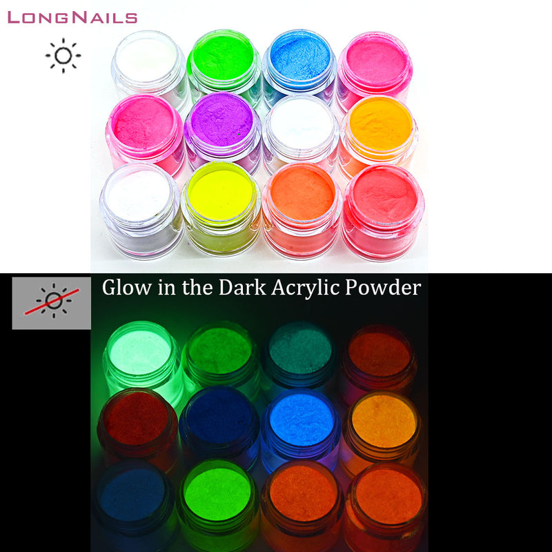 FA121 12colors Acrylictips Build Powder Glow in the Dark 3in1 Dipping Acrylic Powder Flashing Luminous Pigment Nail Glowing Acrylic 10