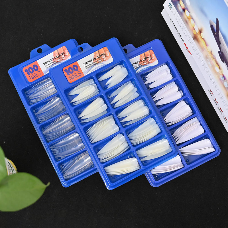 TD26+53 100pcs Nature Finger Extension Tips Stiletto Clear ABS False Nailtips White,Clear,Natural Half Cover Manicure Press Tips 2654cd