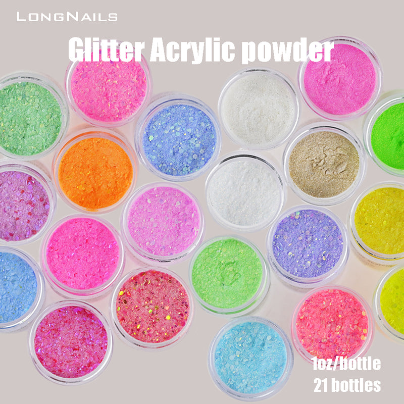 MA146 21pc*1oz/B0 Fluorescent GLITTER Acrylic Powder Set EMA Mix Glitter Rainbow Manicure Polychrome Extend Monomer Nail Arts Acrylic