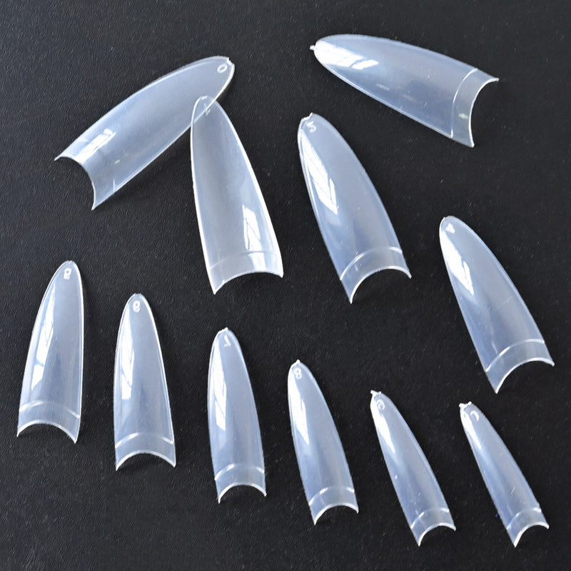 TD83  500pc Stiletto C-Curve False Nails 4.3-5.5cm Coffin ABS Korean Salon Nature/Clear Artificial Ballerina Half Nail Fake Tips TD83