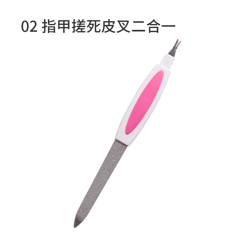 YAC002 Two-in-one nail set tool, nail pressing pen, dead skin fork, sticker embossing stick, double-ended stainless steel nail file