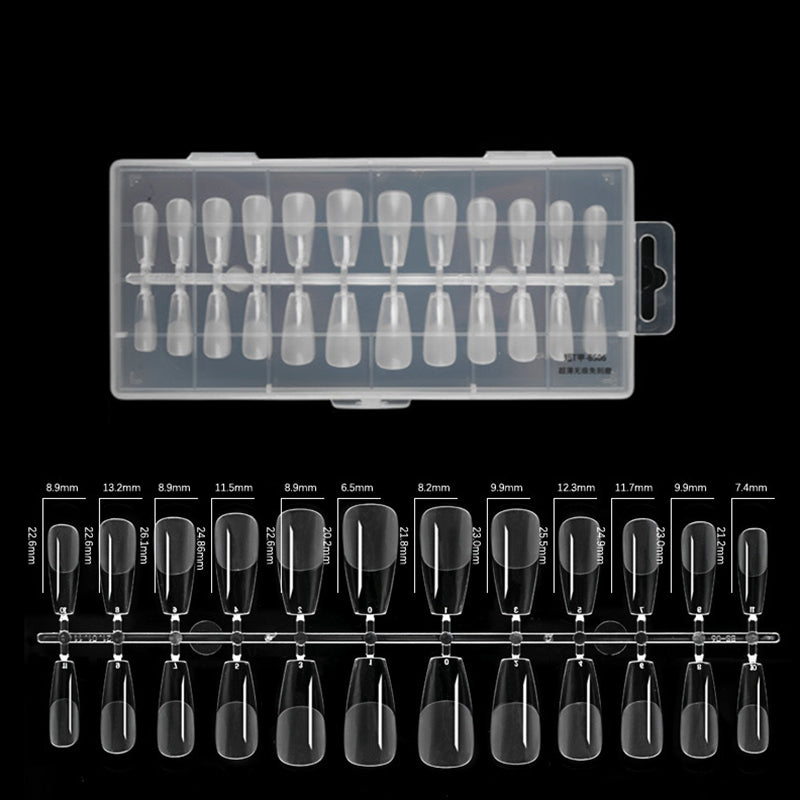 TD22 24pc*10row Clear No-Engraved Nail False Tips Semi Frosted Full Cover Finger Patches 0-11