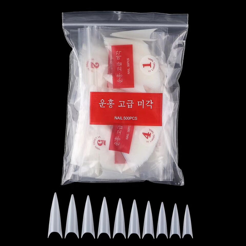 TD55 France Extra Long Nail Tips 500pcs With Korean Packing False Tip Clear Natural Nail Fake False Tips For Salon Build Nail Tips,t