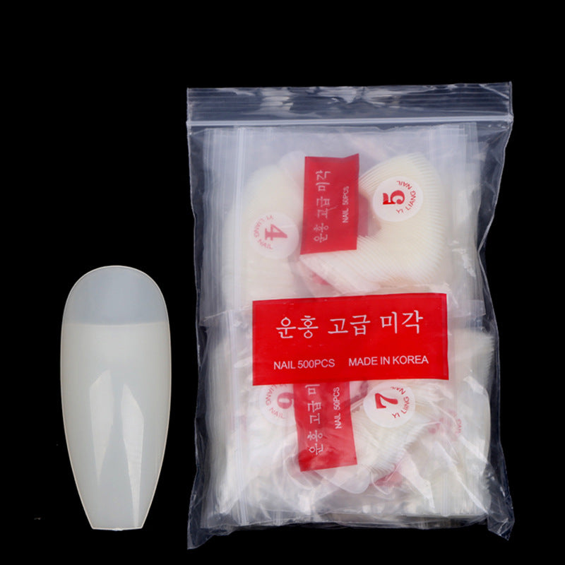 TD28 500pcs/bag Ballerina Nails False Korean Package Clear White Natural Coffin False Extension Nail Tips Flat Shape Half Cover False