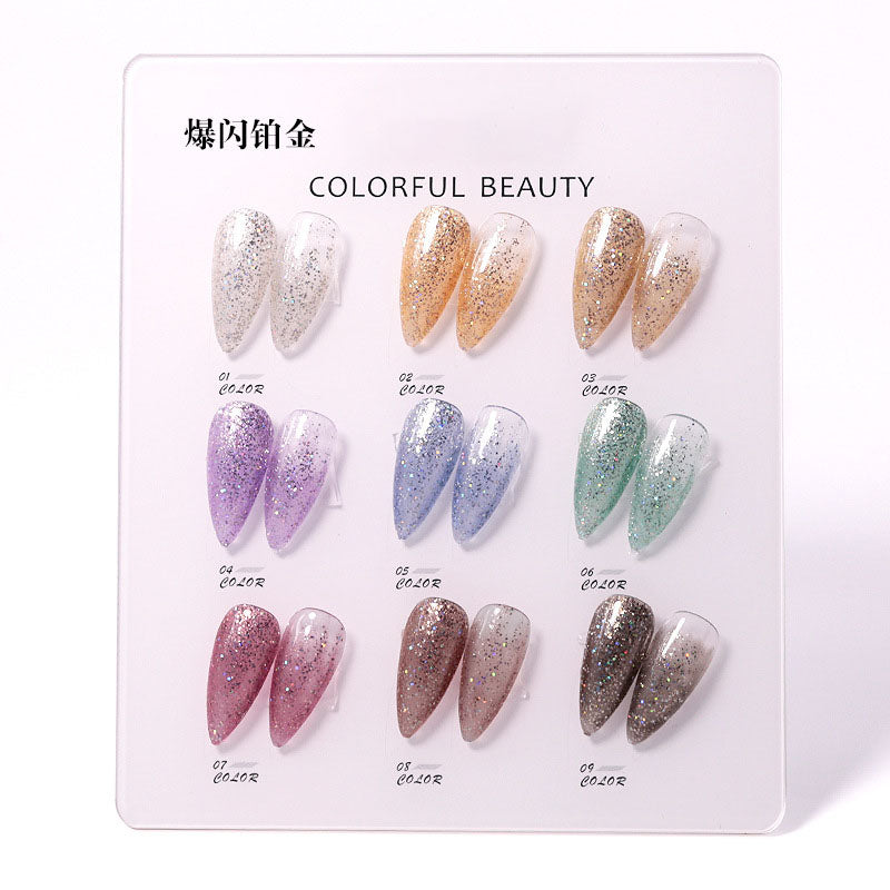 NGPF005 Ice Transparent Color Nail Polish Glue Set, Glitter Cat Eye Phototherapy Glue