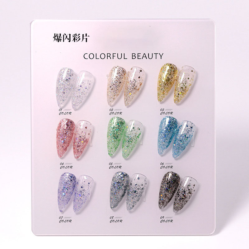 NGPF005 Ice Transparent Color Nail Polish Glue Set, Glitter Cat Eye Phototherapy Glue