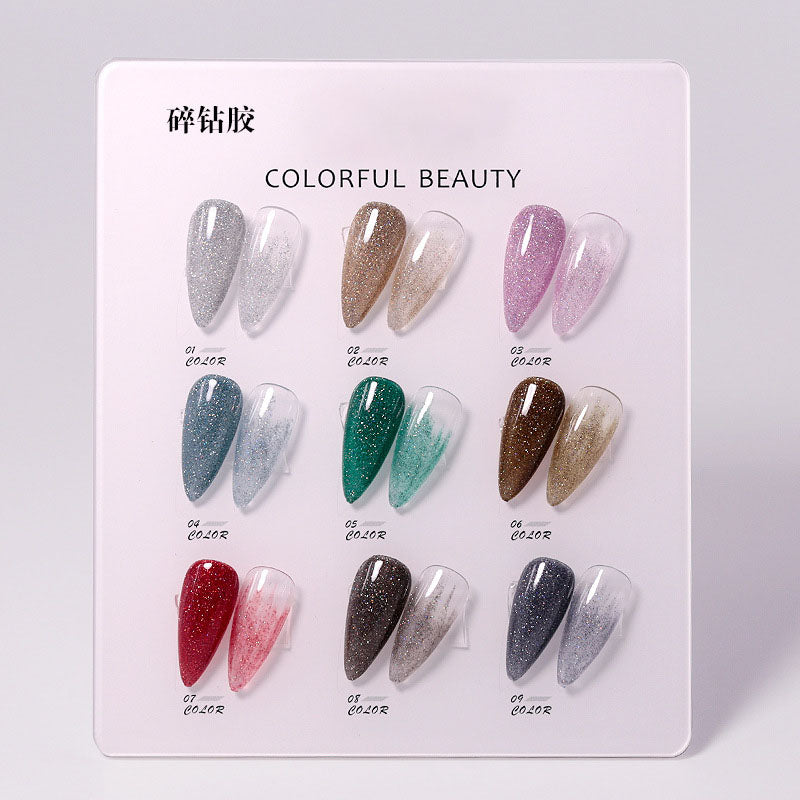 NGPF005 Ice Transparent Color Nail Polish Glue Set, Glitter Cat Eye Phototherapy Glue